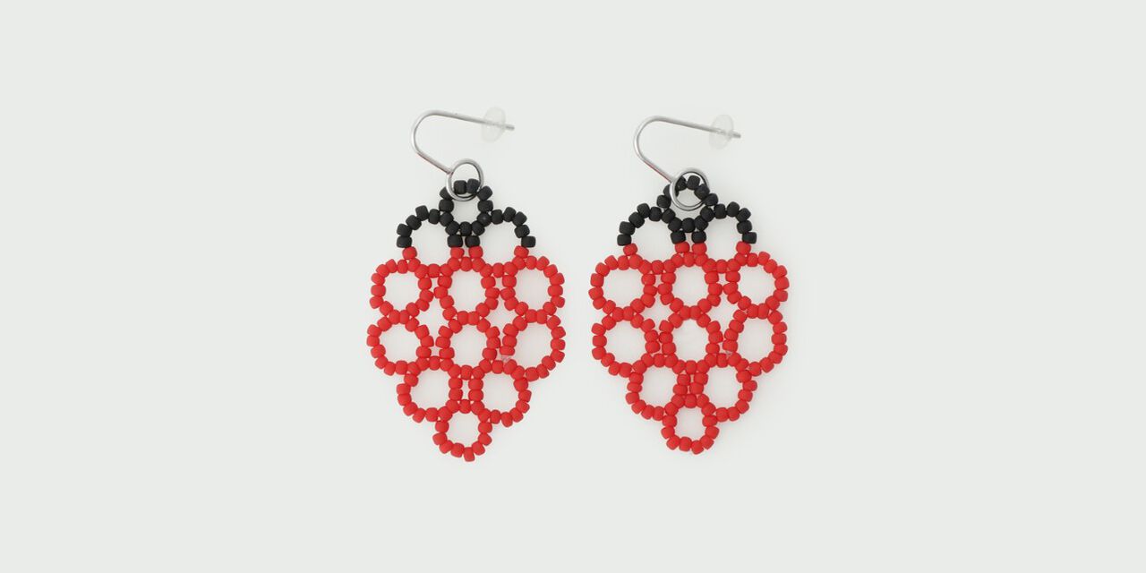 Glass Beaded Earrings Lotus,Red, large image number 0
