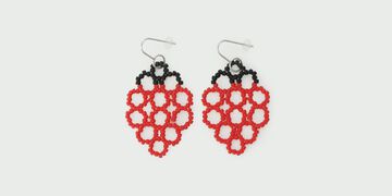Glass Beaded Earrings Lotus,Red, small image number 0