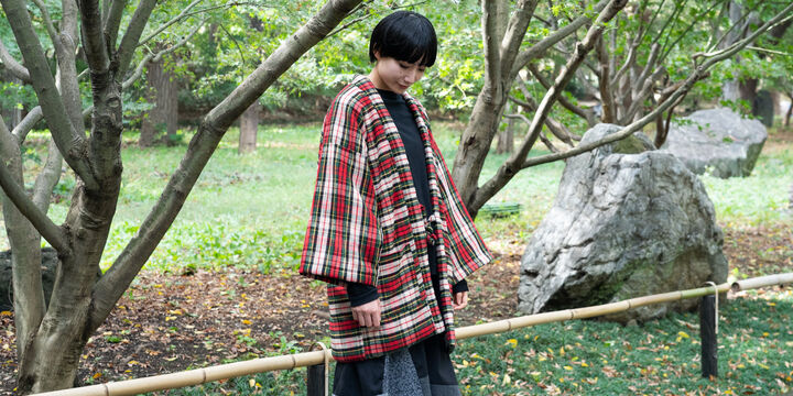 HANTEN, Japanese style short coat Red checked