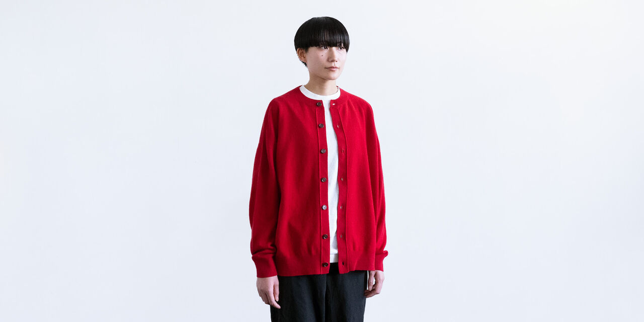 Wool Crewneck Cardigan,Red, large image number 2