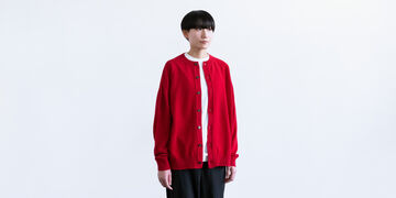 Wool Crewneck Cardigan,Red, small image number 2