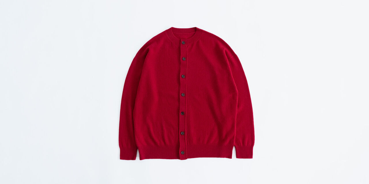 Wool Crewneck Cardigan,Red, large image number 0