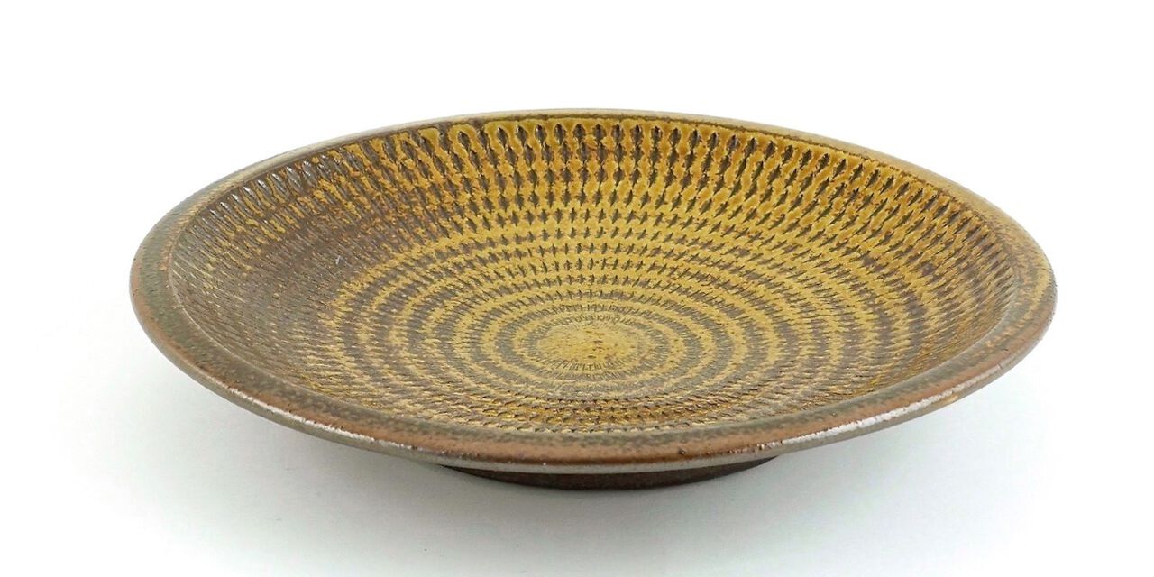 Tetsuzo Ota Pottery Ceramic Plate 8 Inch Yellow,, large image number 1