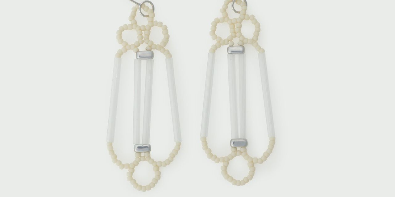 Glass Beaded Earrings Acropolis,White, large image number 1