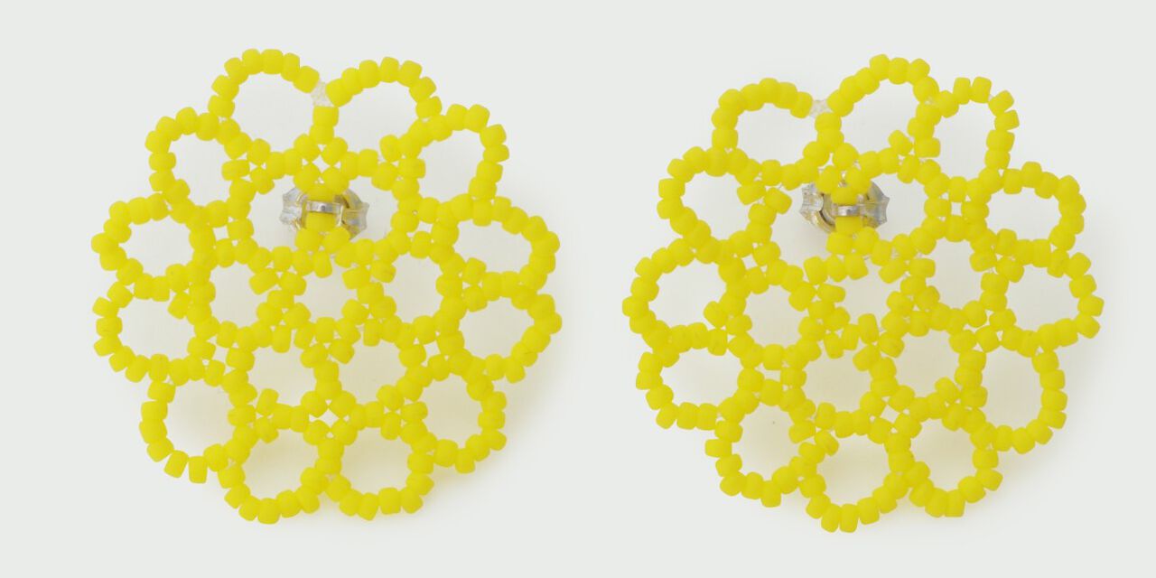 Glass Beaded Earrings Mum,Yellow, large image number 1