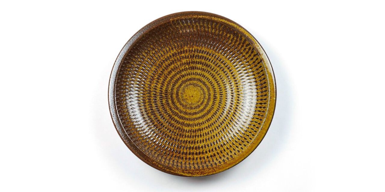 Tetsuzo Ota Pottery Ceramic Plate 8 Inch Yellow,, large image number 0
