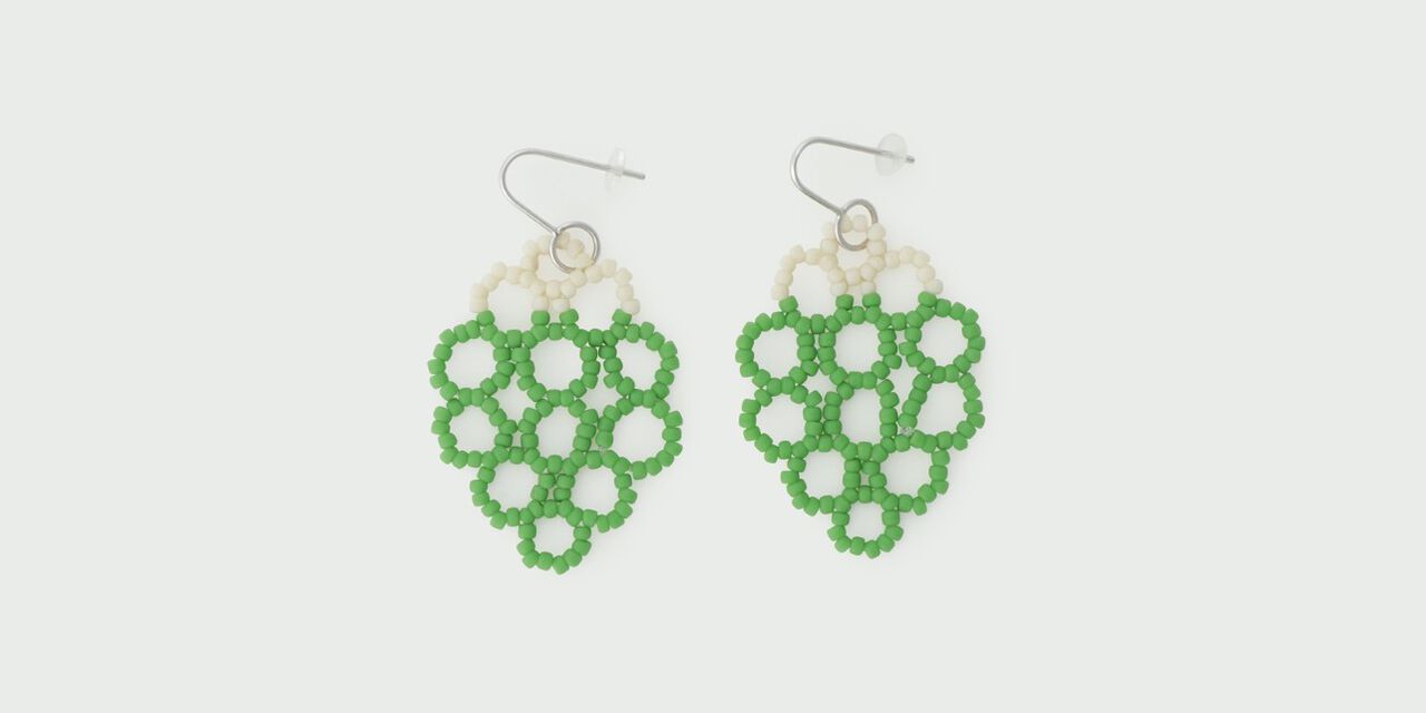 Glass Beaded Earrings Lotus,Green, large image number 0