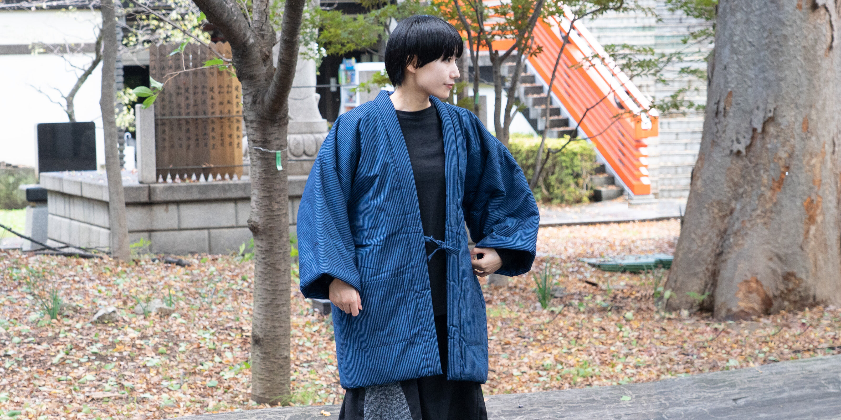 HANTEN Japanese style short coat Traditional stripe