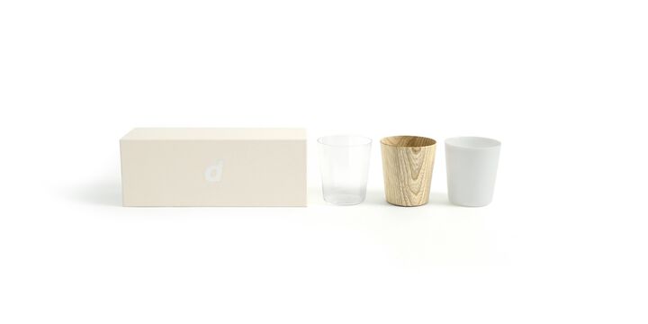 Tumbler set of 3 kinds material (glass, wood, and ceramic),, medium