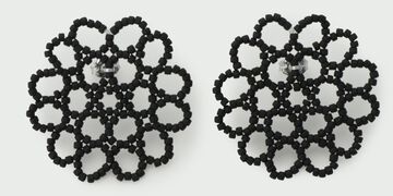 Glass Beaded Earrings Mum,Black, small image number 1
