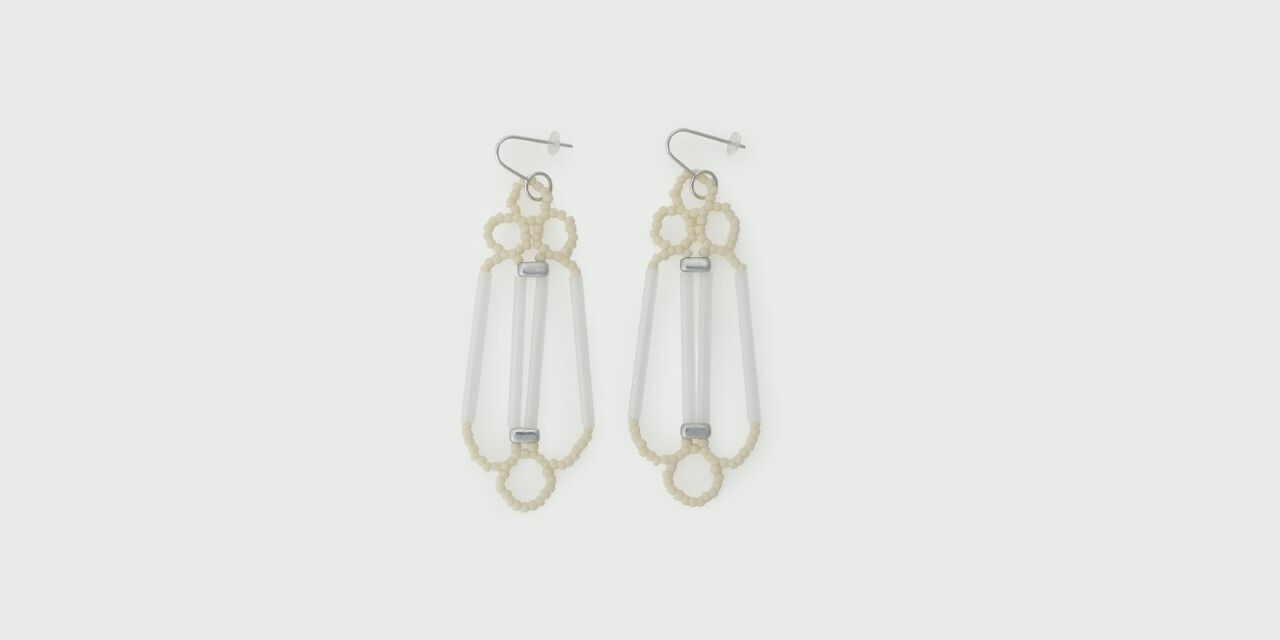 Glass Beaded Earrings Acropolis,White, large image number 0