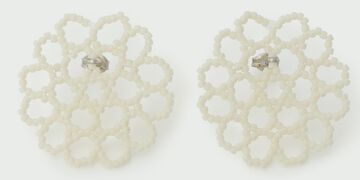 Glass Beaded Earrings Mum,White, small image number 1