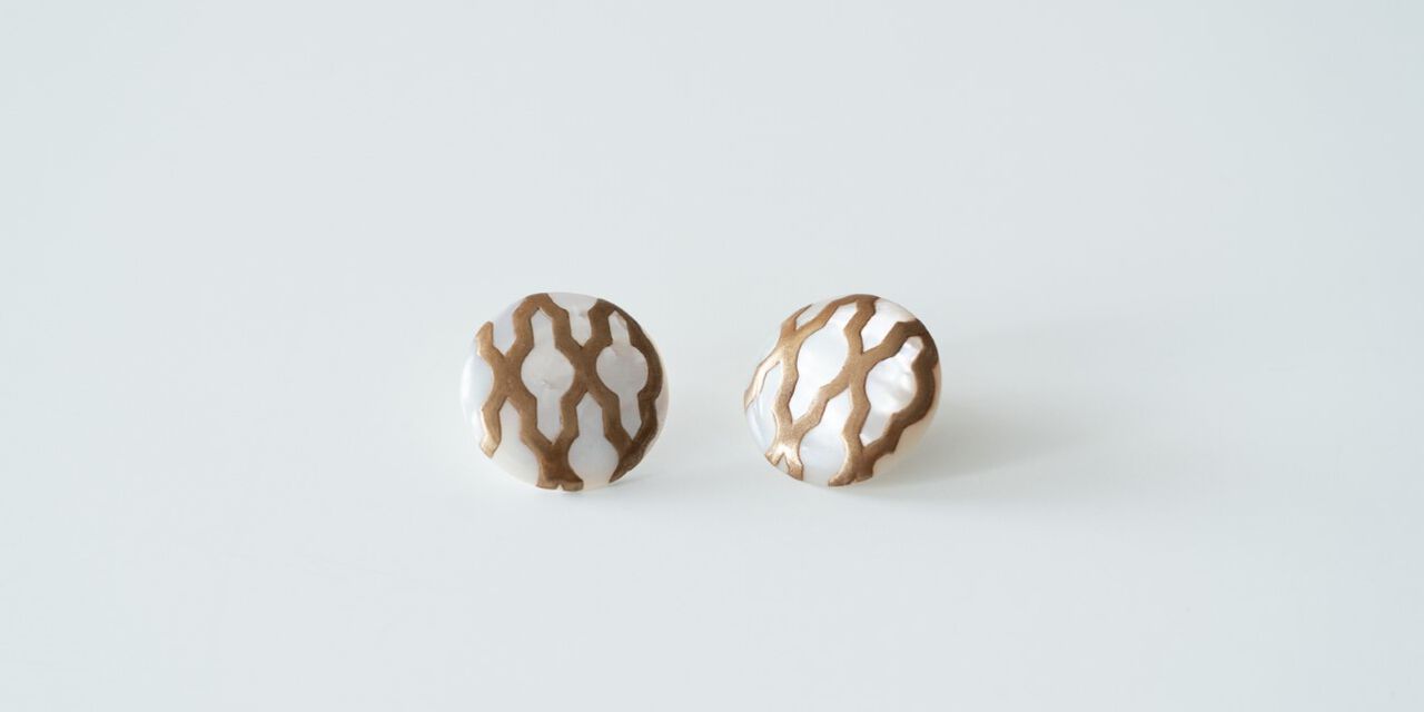 Maki-e Lacquer Art Earrings "Morrocan" Round,, large image number 0