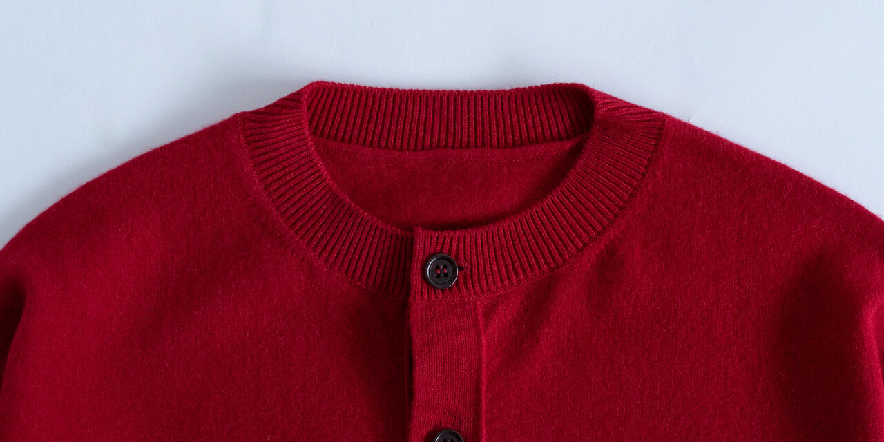 Wool Crewneck Cardigan,Red, large image number 4