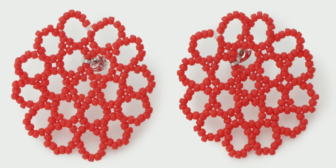 Glass Beaded Earrings Mum,Red, large image number 1