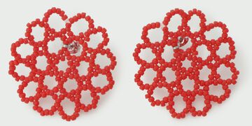 Glass Beaded Earrings Mum,Red, small image number 1