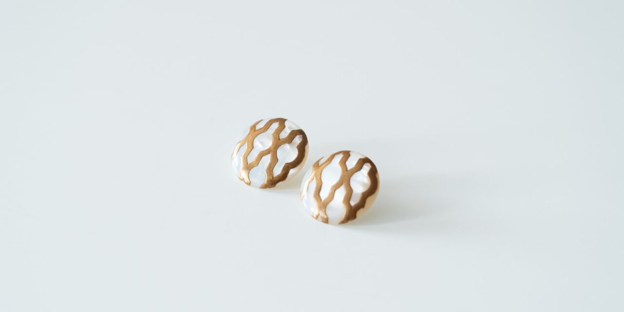 Maki-e Lacquer Art Earrings "Morrocan" Round,, large image number 1