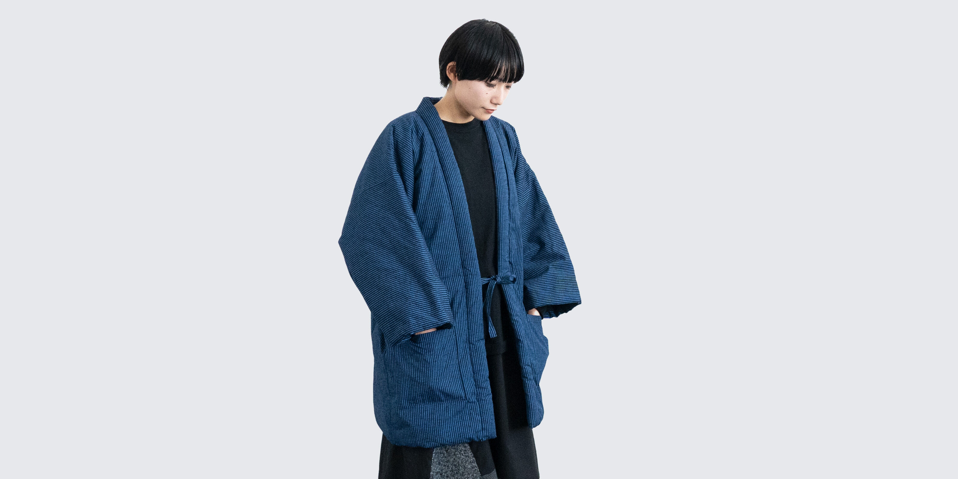 HANTEN Japanese style short coat Traditional stripe