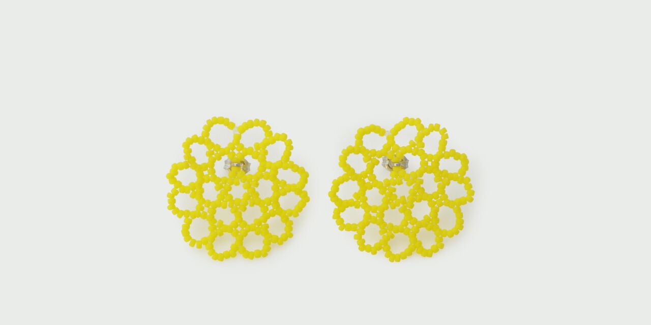 Glass Beaded Earrings Mum,Yellow, large image number 0