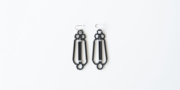 Glass Beaded Earrings "Acropolis",Black, medium