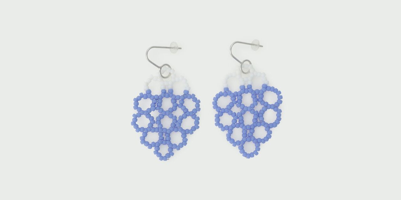 Glass Beaded Earrings Lotus,Blue, large image number 0