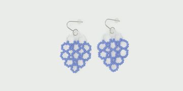 Glass Beaded Earrings Lotus,Blue, small image number 0