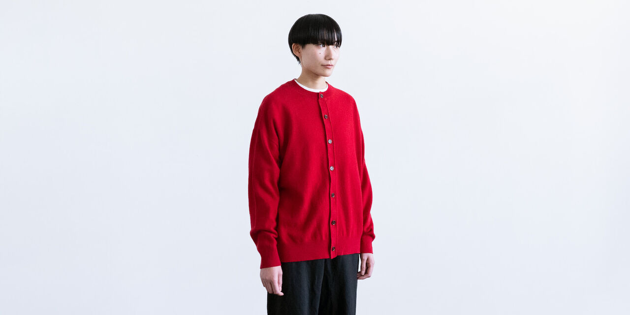 Wool Crewneck Cardigan,Red, large image number 1