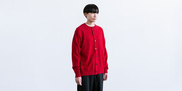 Wool Crewneck Cardigan,Red, small image number 1