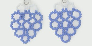 Glass Beaded Earrings Lotus,Blue, small image number 1