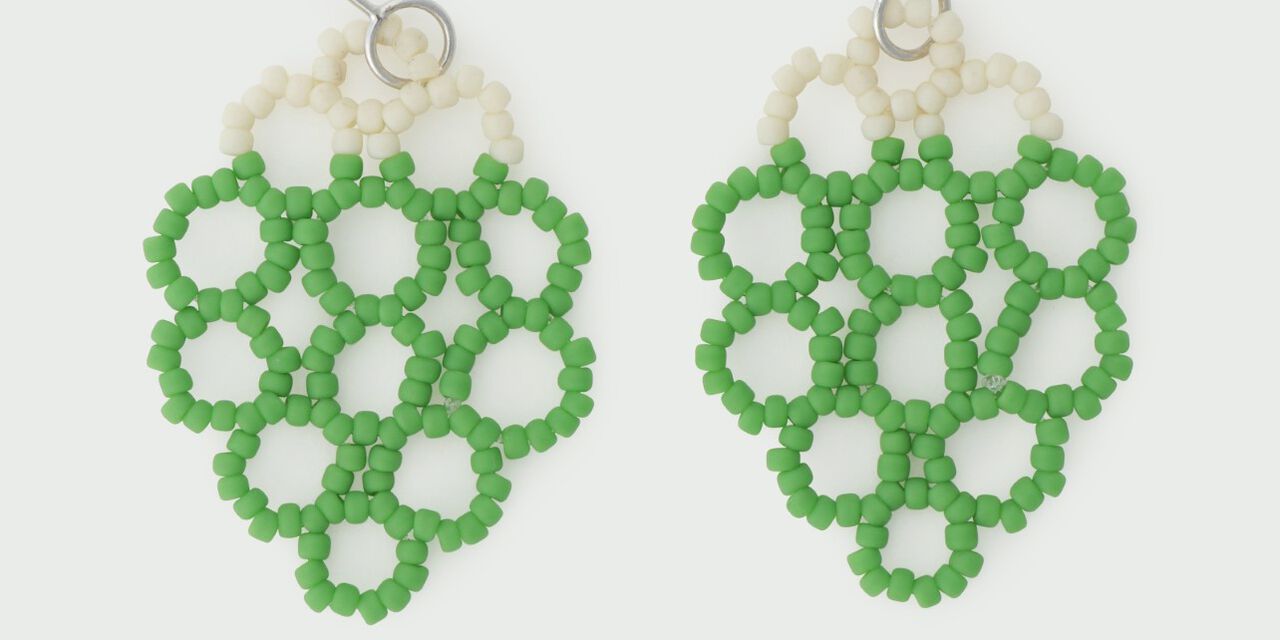 Glass Beaded Earrings Lotus,Green, large image number 1