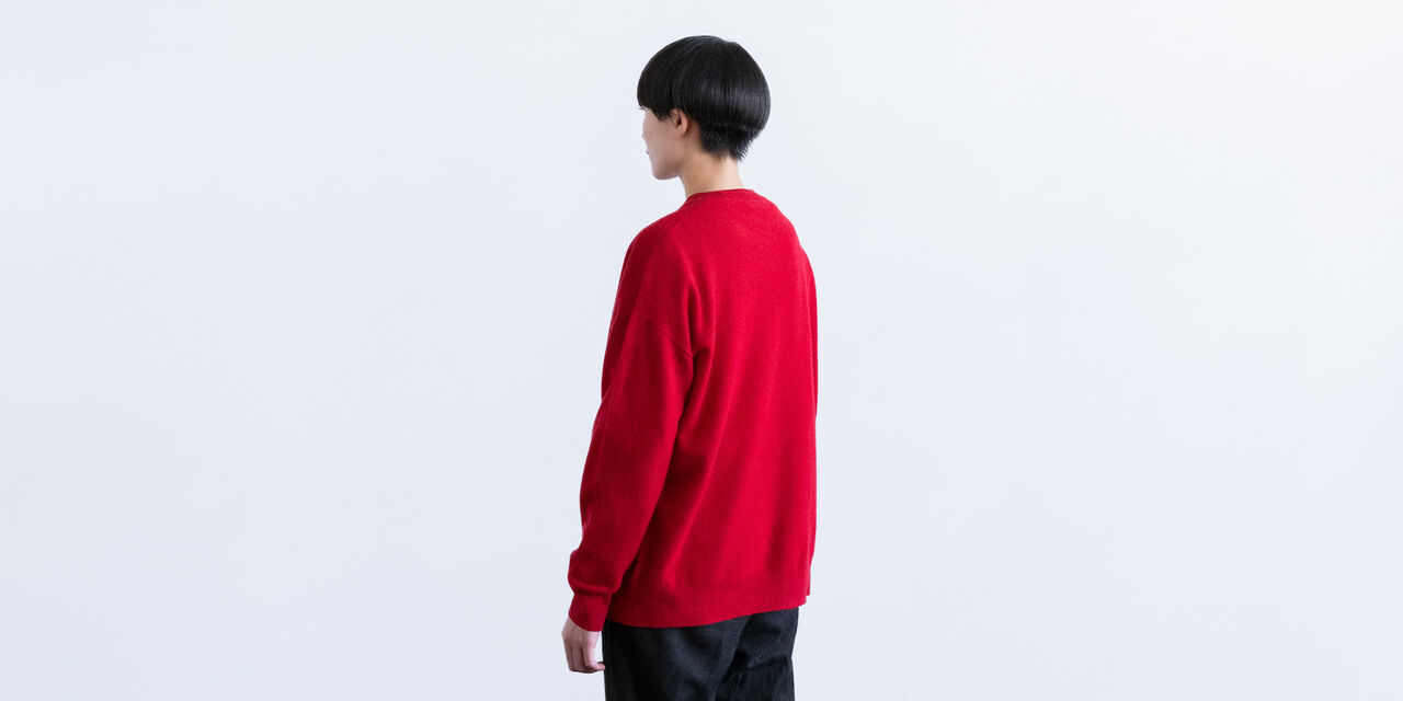 Wool Crewneck Cardigan,Red, large image number 3