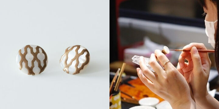Maki-e Lacquer Art Earrings "Morrocan" Round