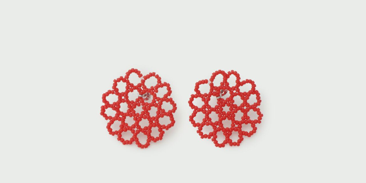 Glass Beaded Earrings Mum,Red, large image number 0