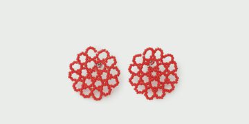Glass Beaded Earrings Mum,Red, small image number 0
